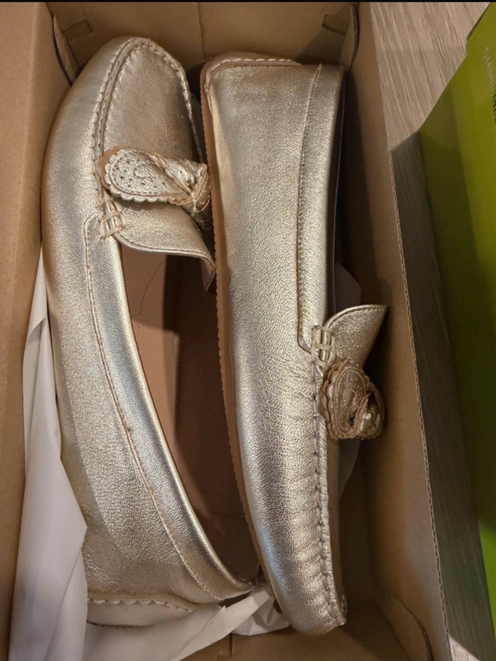 Cole Haan Metallic Gold Tassel Driving Loafers